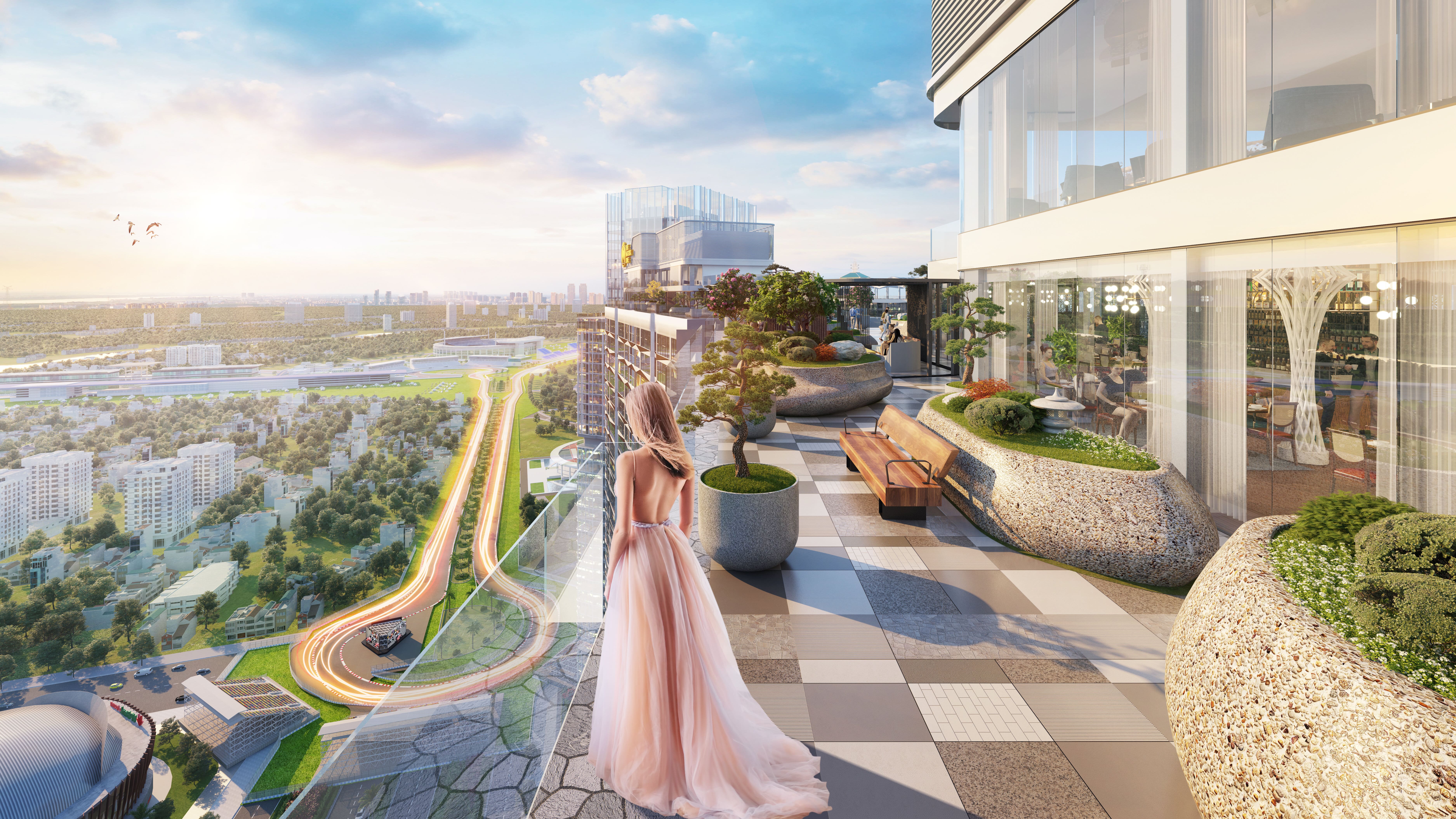 Vườn Nhật thơ mộng tr&ecirc;n m&aacute;i tầng 43 được MIKGroup đầu tư b&agrave;i bản.